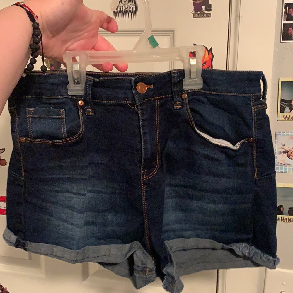 High rise dark washed shorts